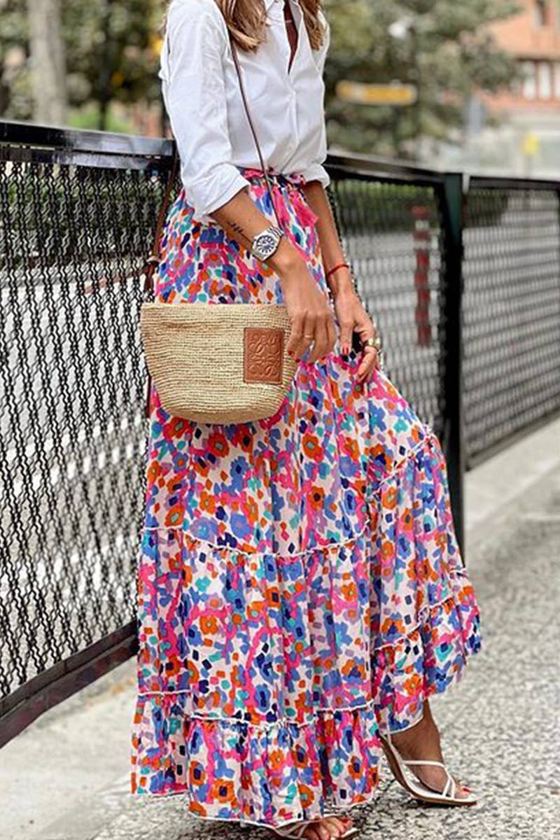 CWBLS0634_NEW SUMMER PRINTED RUFFLED SKIRT