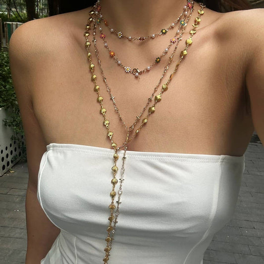 SMALL FRESH COLORFUL Y-SHAPED DAISY CHAIN NECKLACE_CWMM3127