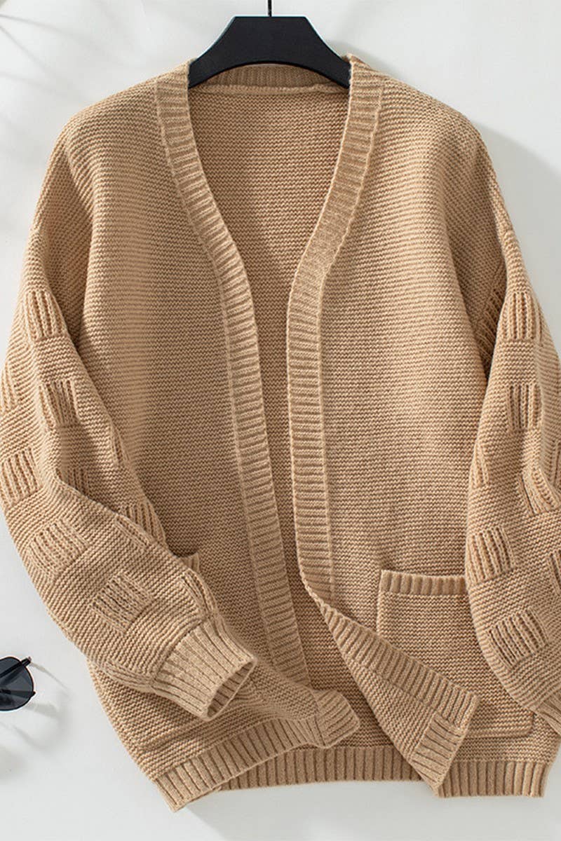 CWOCAL0866_SOLID COLOR OPEN POCKET KNITTED CARDIGAN