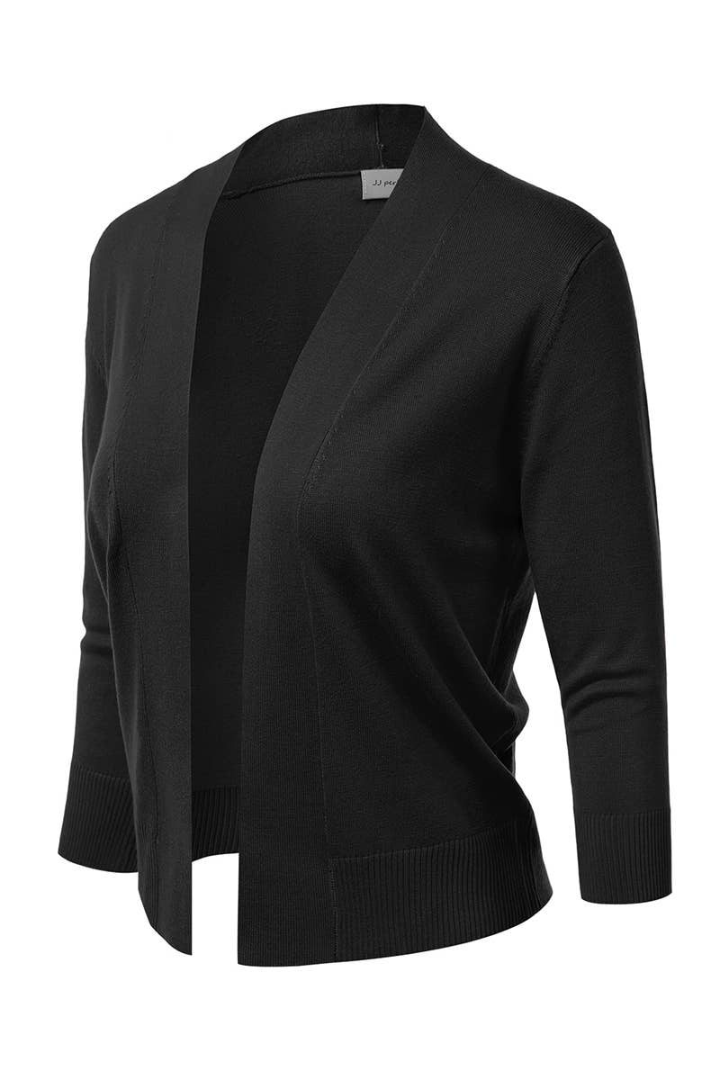AWOCAS074_Basic 3/4 Sleeve Open Front Cropped Cardigan