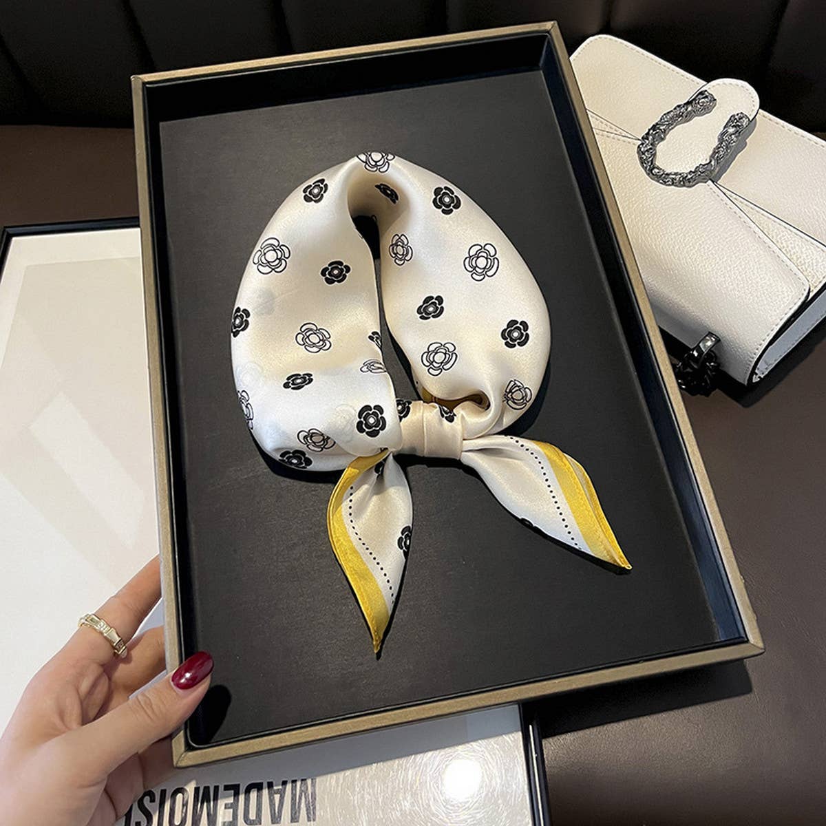 Polka Dot Silk Scarf ??Elegant Tie Shawl for Women_CWASC0549