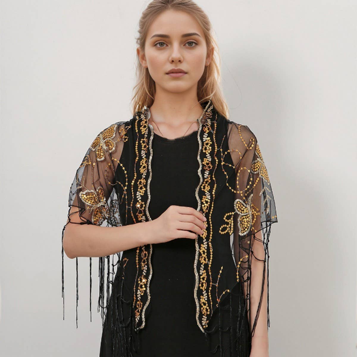 HOLLOW LACE TASSEL BUTTERFLY TRIANGLE SCARF SHAWL