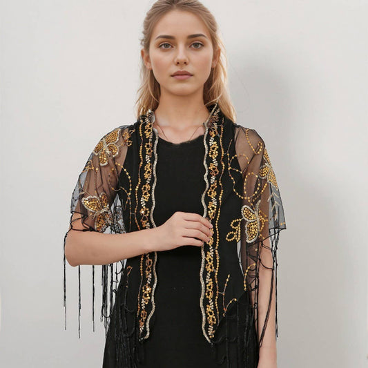HOLLOW LACE TASSEL BUTTERFLY TRIANGLE SCARF SHAWL