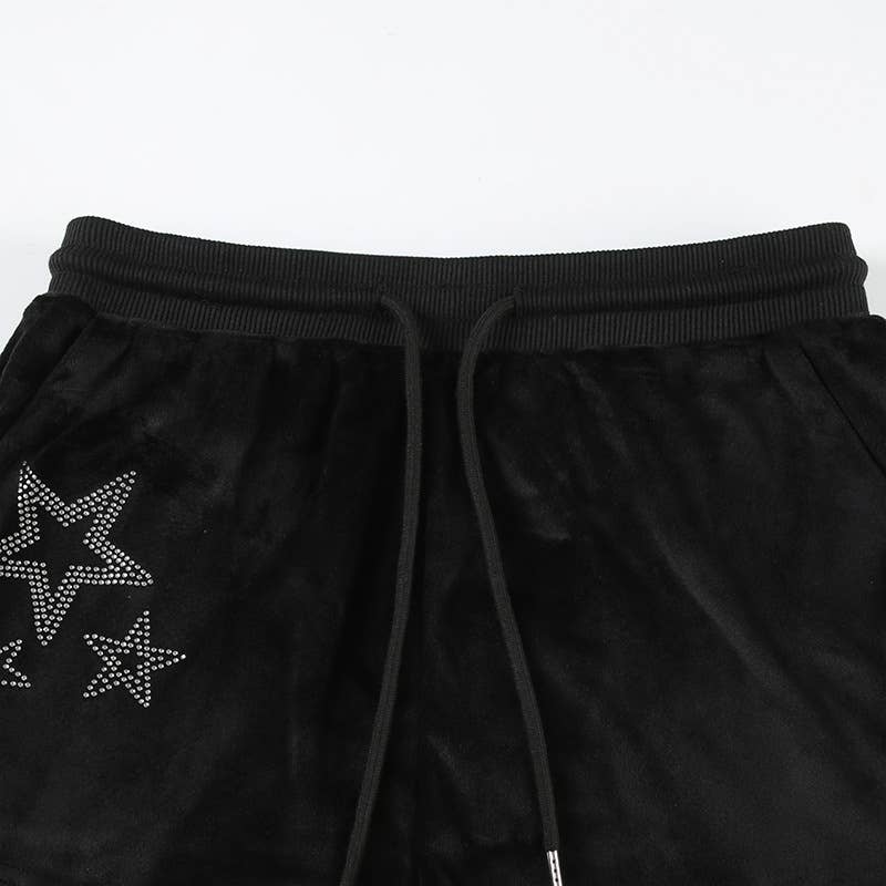 Contrasting color star hot drill short pants