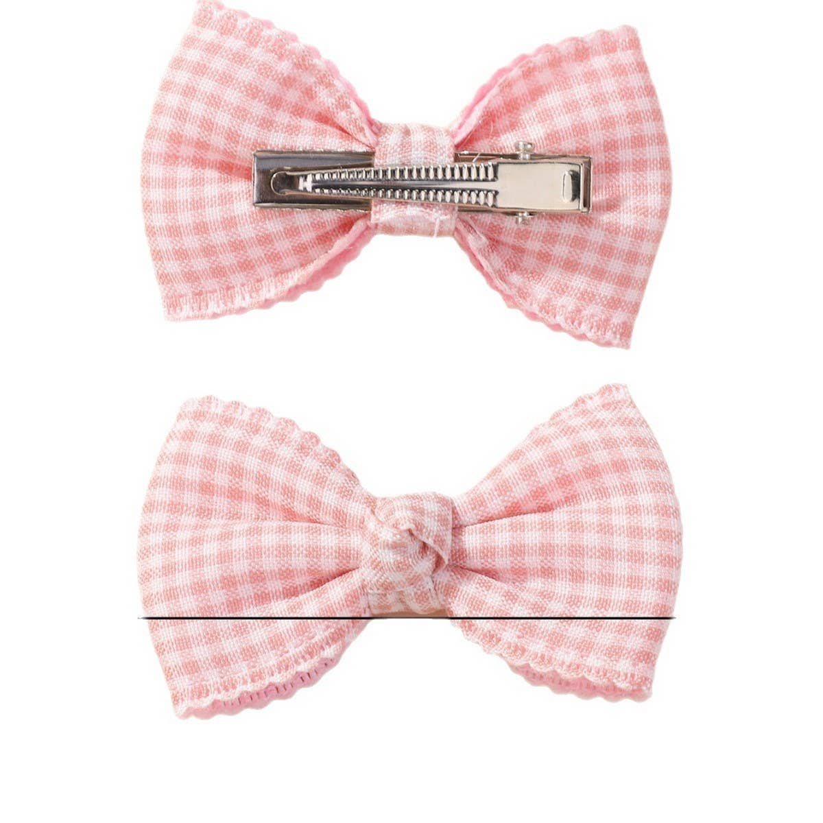 Baby Pink Plaid Lace Bow Hair Clip Set_CWAHA6705