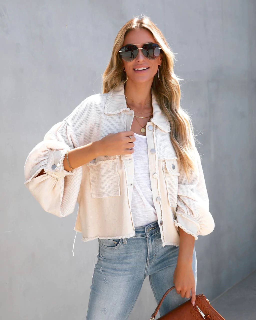 Waffle patchwork short washable coat