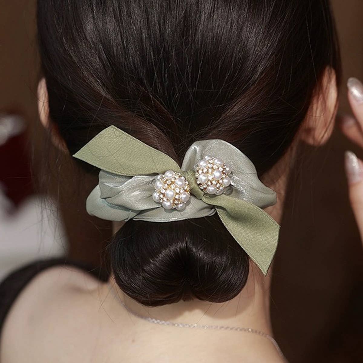 FASHION RHINESTONE PEARL BOW HAIR TIES_CWAHA0505