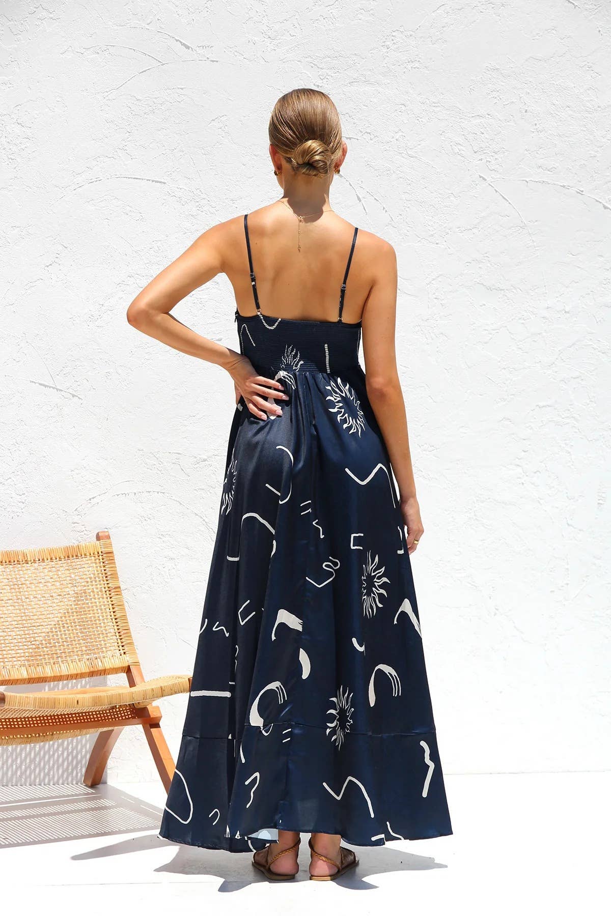 A fresh floral long high-cut halter dress