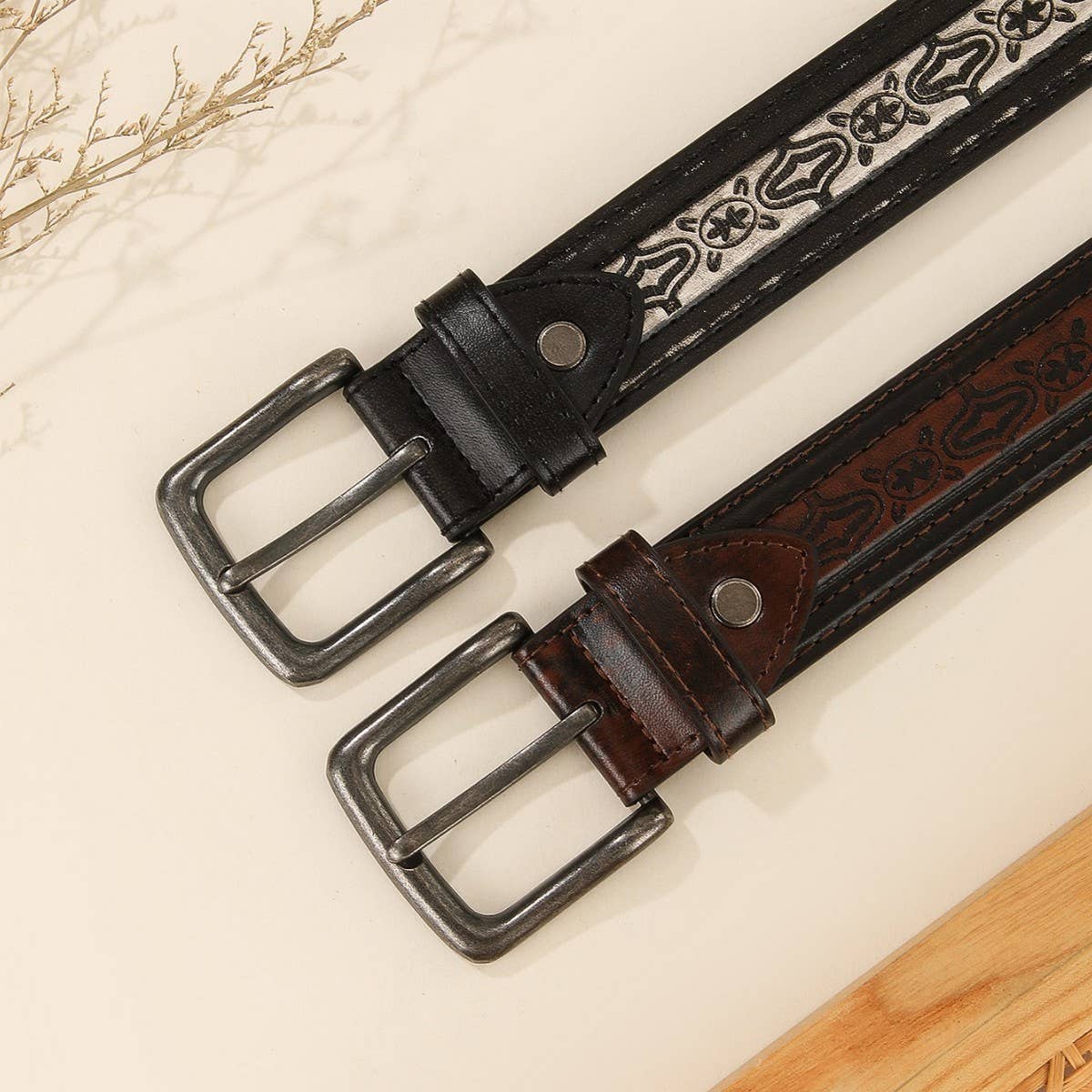 Trendy Vintage Embossed Western Pin Buckle Belt_CWABE1228