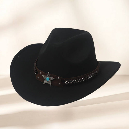 Western Cowboy Hat with Star & Ethnic Trim_CWAH3649