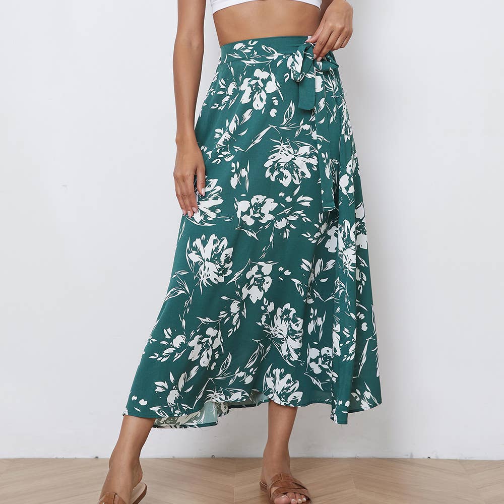Floral slim fit loose bow skirt