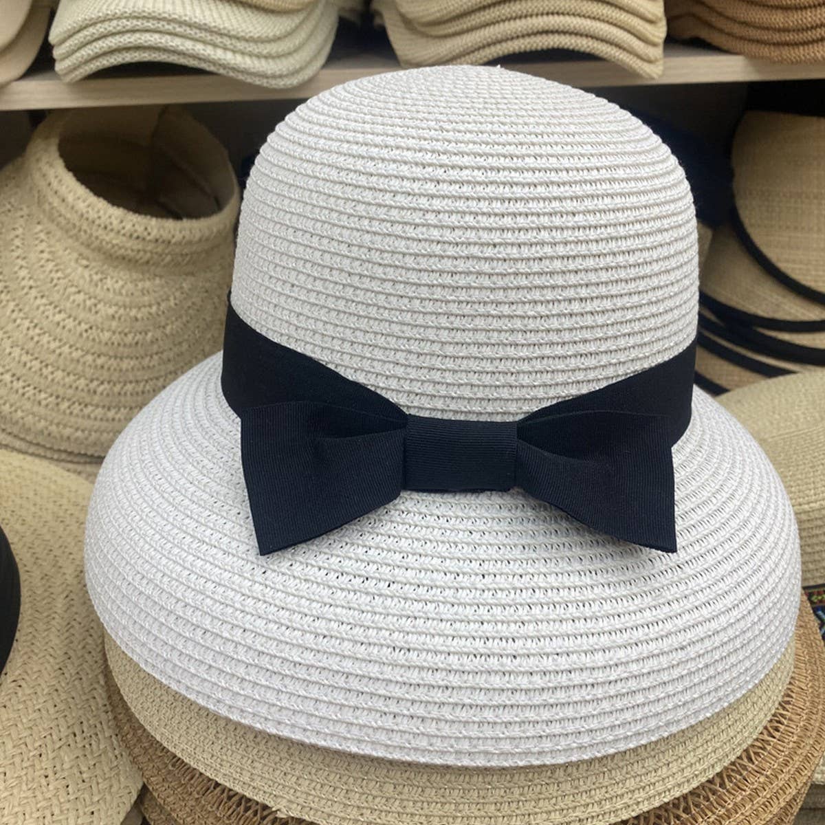 Summer outdoor fashion bow straw hat_CWAH3410