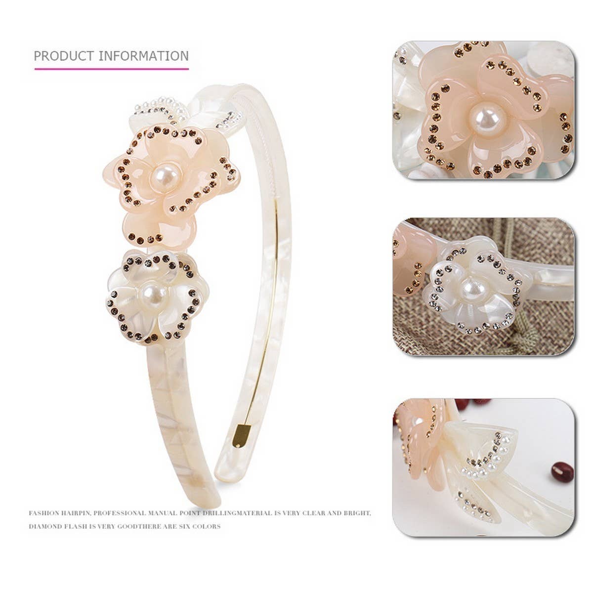 SWEET RHINESTONE FLOWER HEADBAND WIDE BRIMHEADBAND