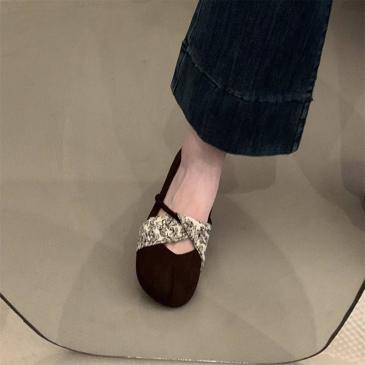 Vintage Flat Mary Jane Shoes Suede Low Cut