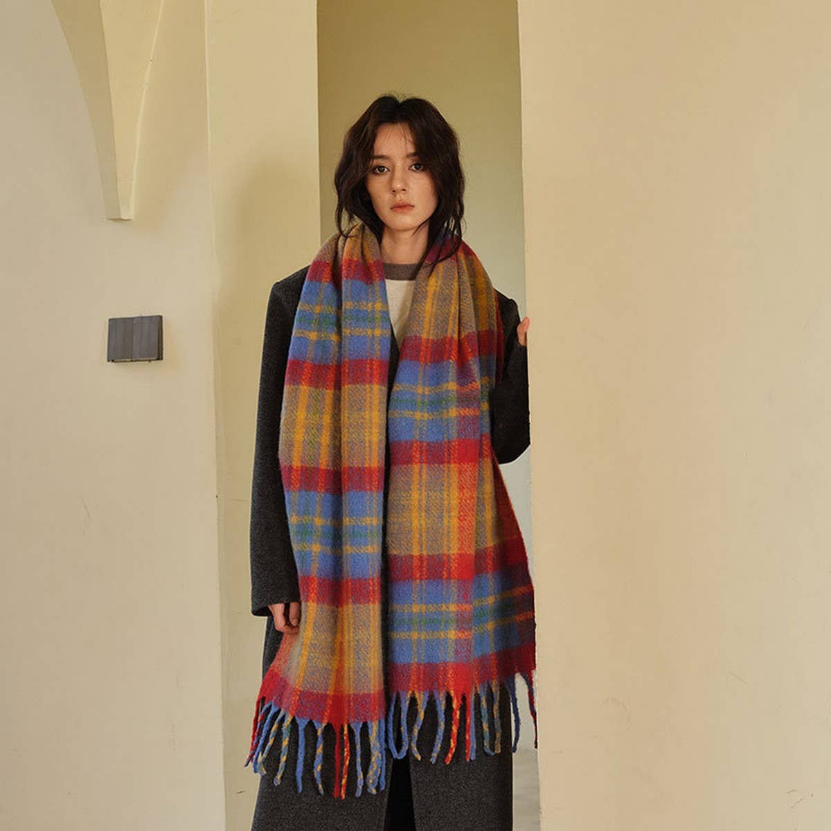 30% Wool Blend Plaid Scarf - Designer Winter Style_CWASC2370