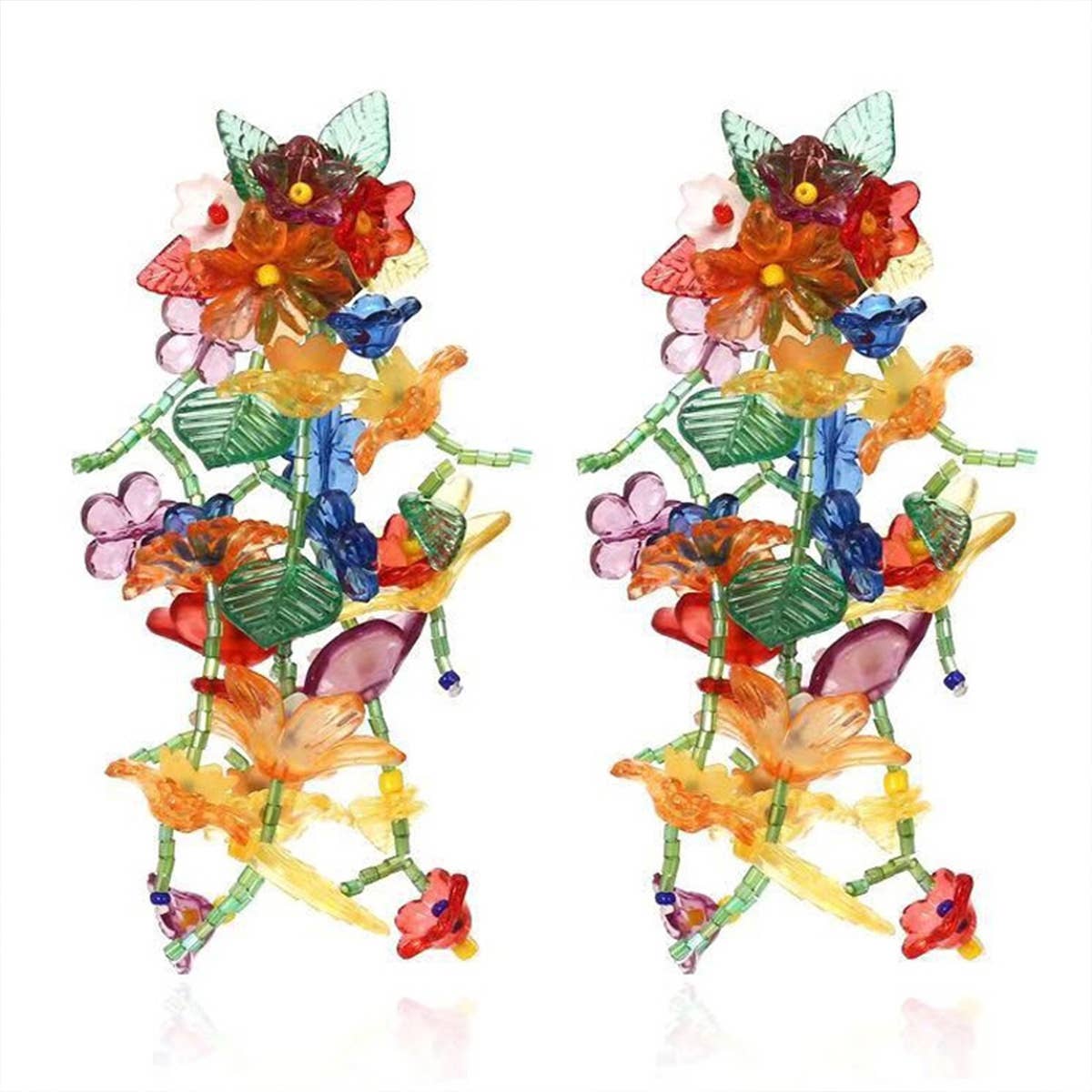 COLORFUL EXAGGERATED FLOWER LONG EARRINGS