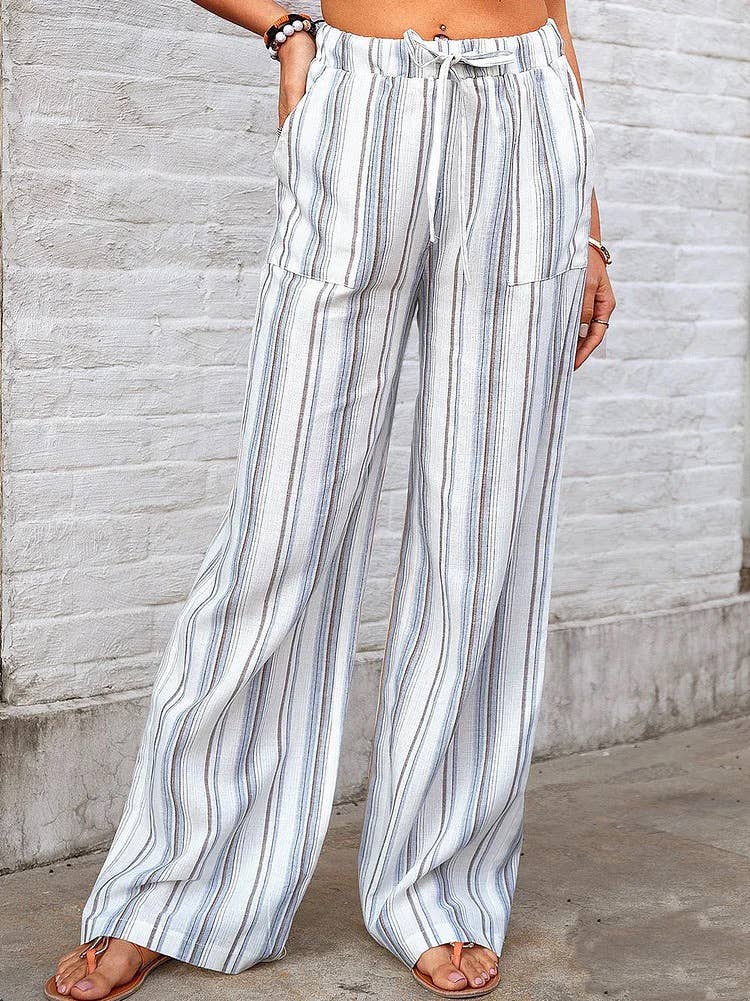 Loose striped printed straight-leg trousers