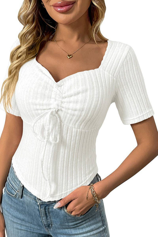 Cwtts1358_Summer Fashion Pleated Drawstring Sexy Top