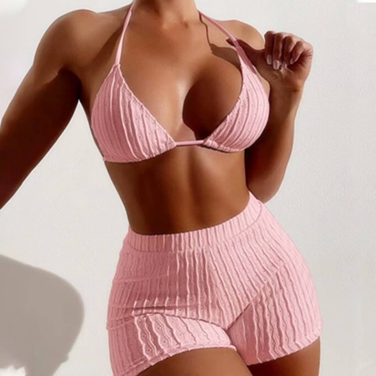 High Waist Bikini Set,Slimming Solid Color Swimsuit