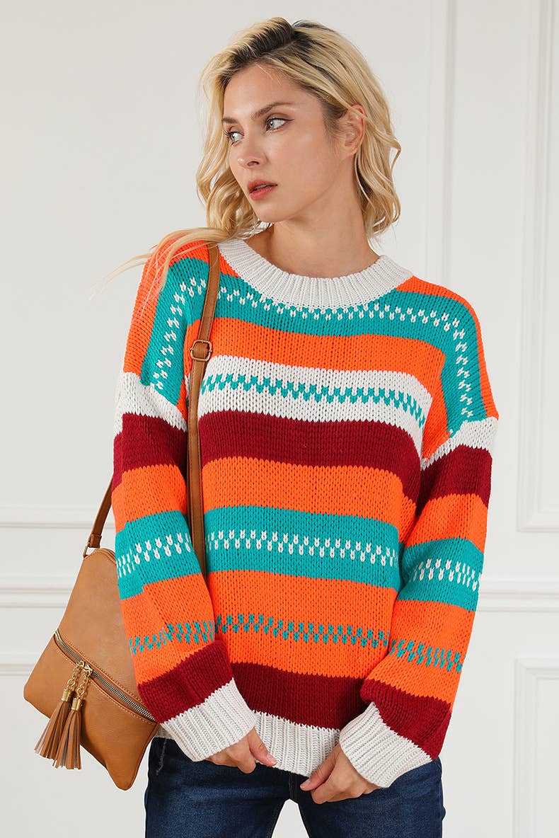 Warm loose intercolored pullover sweater