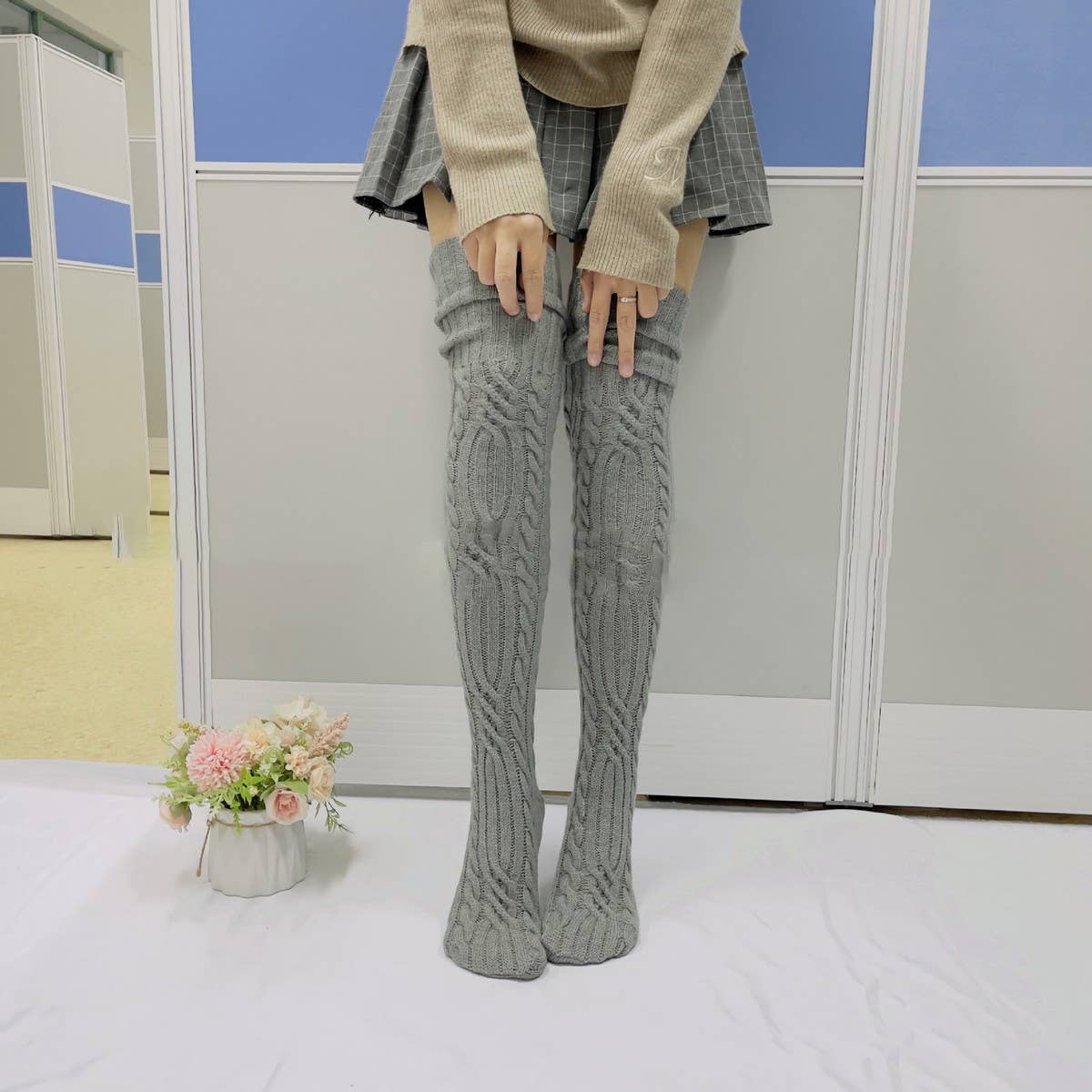 CWMS02725_WOMEN WINTER KNIT OVER KNEE LONG SLOUCH SOCKS