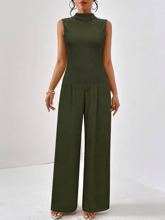 Jacquard stretch sleeveless pants wide leg pair