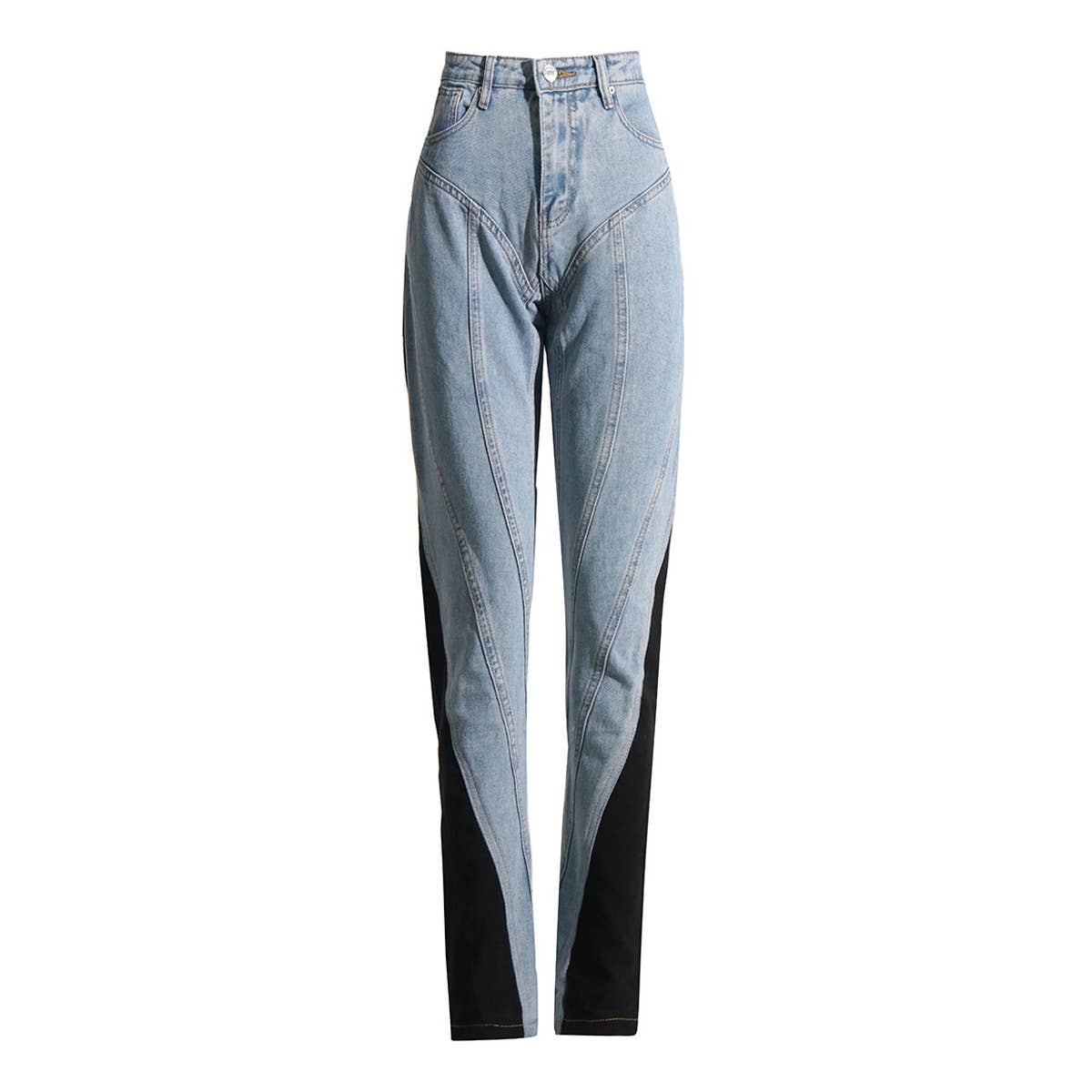 COLOR BLOCKING PATCHWORK WASHED LIGHT DENIM PANTS