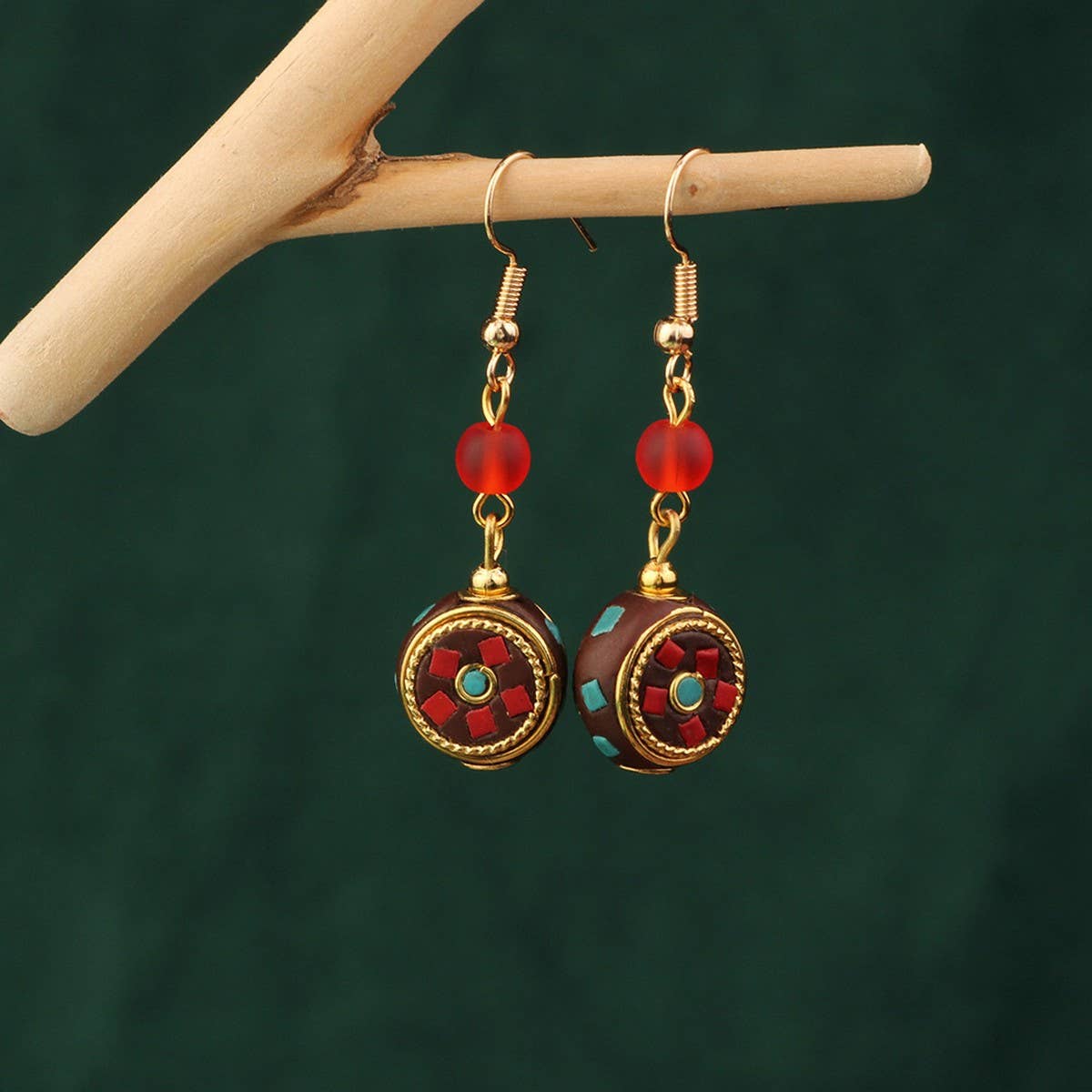 NEW NEPALESE INLAID ETHNIC GEOMETRIC EARRINGS