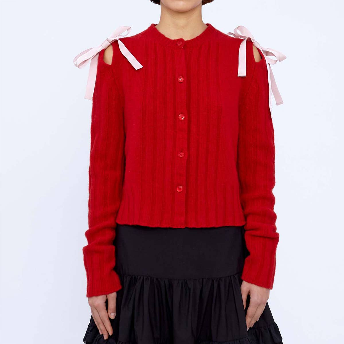 Round-neck, long-sleeved, twisted knit cardigan