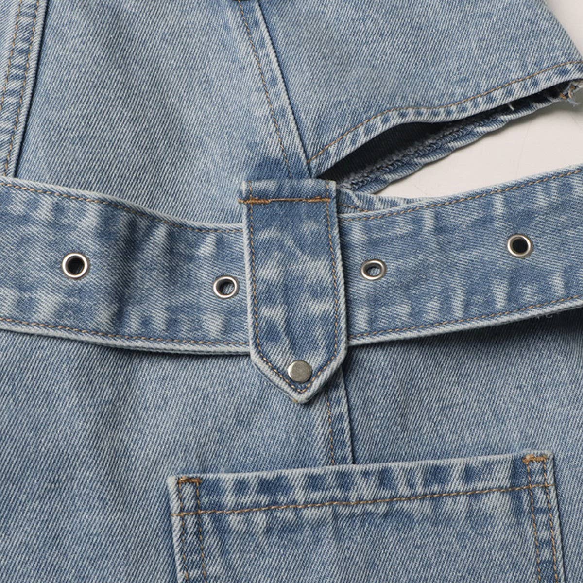 HIGH WAISTED HOLLOW EXPOSED WAIST SOLID COLOR JEANS