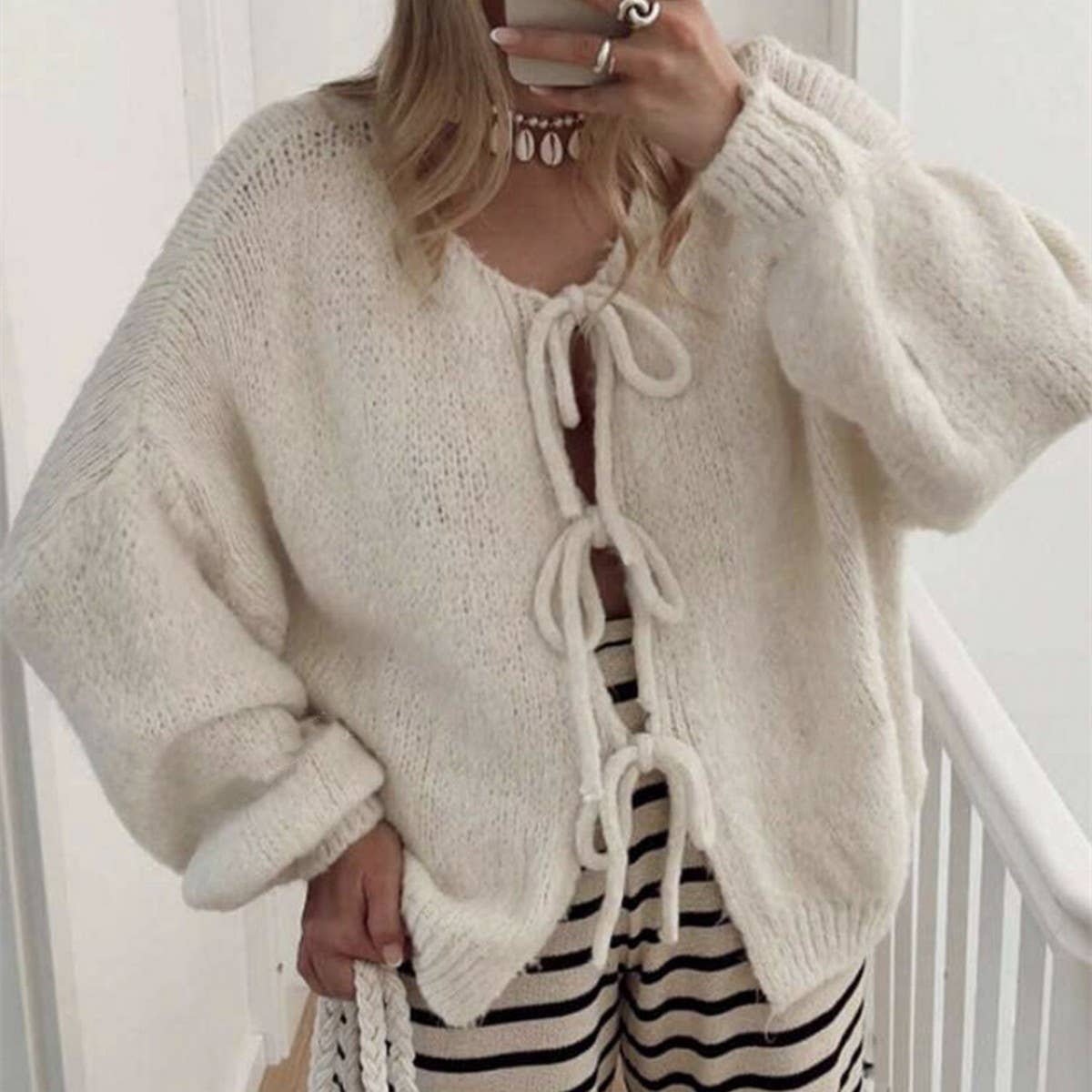 Women's Tie Front Knit Cardigan Sweater