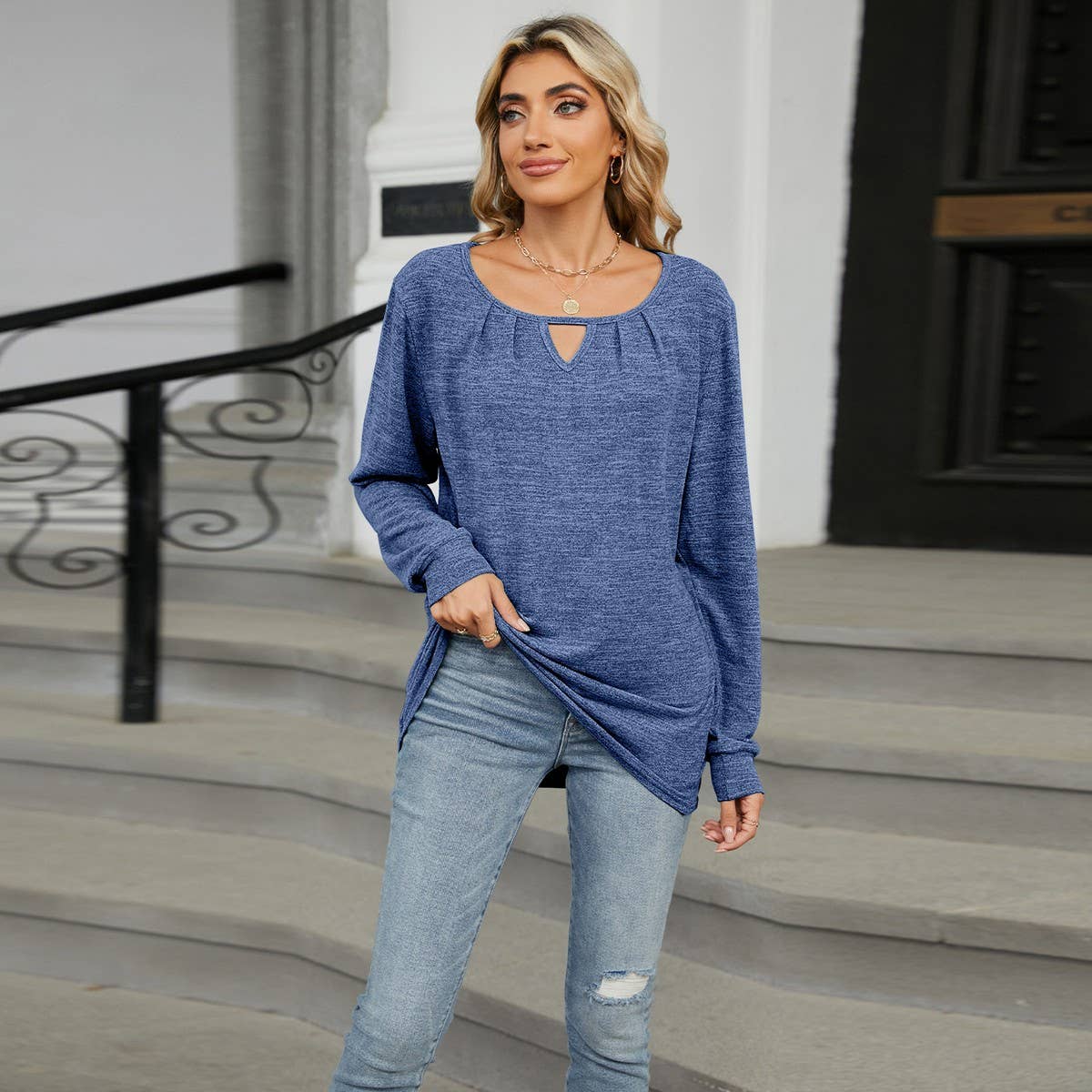 Ruffled fur hollow loose long-sleeved T-shirt
