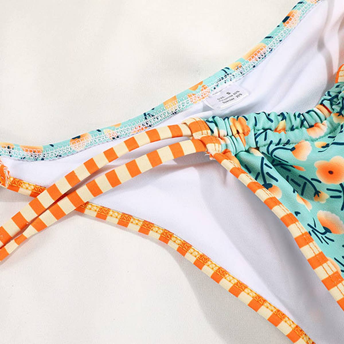 CONTRAST PRINT STRAPPY BIKINI SWIMSUIT