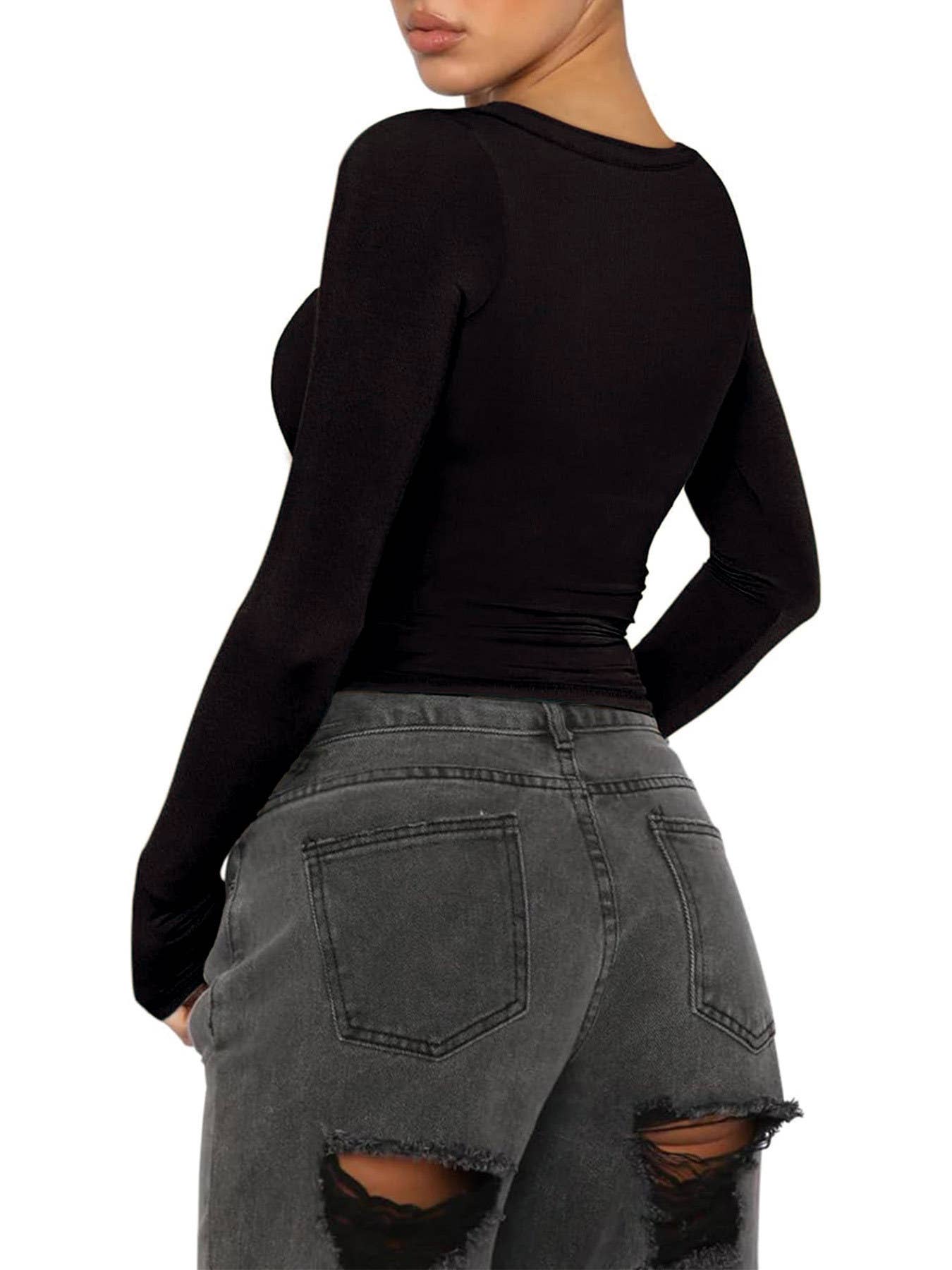 Button Casual Slimming Knitted Crop Top T-Shirt_Cwtbll4122