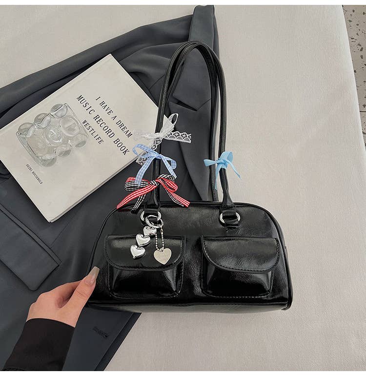 Fashionable bow-shaped glossy single-shoulder bag