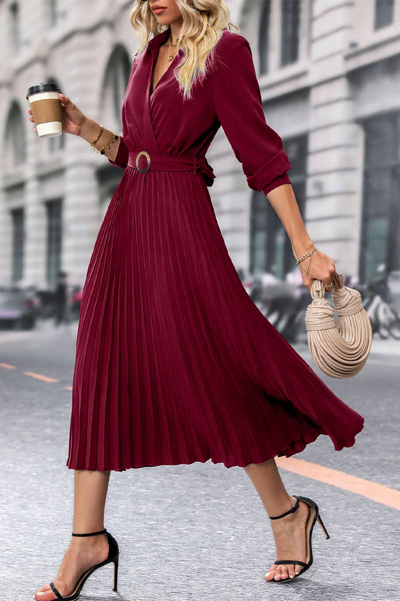 CWDMD4443_SPRING AND AUTUMN HIGH-END SOLID COLOR DRESS