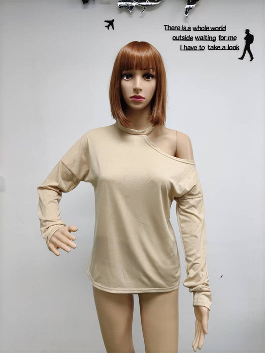 SOLID COLOR LONG SLEEVE HALTER PATCHWORK T-SHIRT