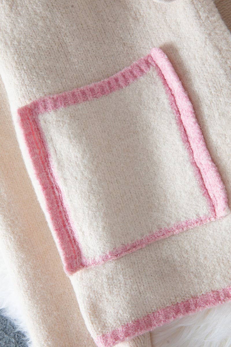 CWOCAL00719_COLORBLOCK BOW TIE LOOSE KNIT CARDIGAN TOP