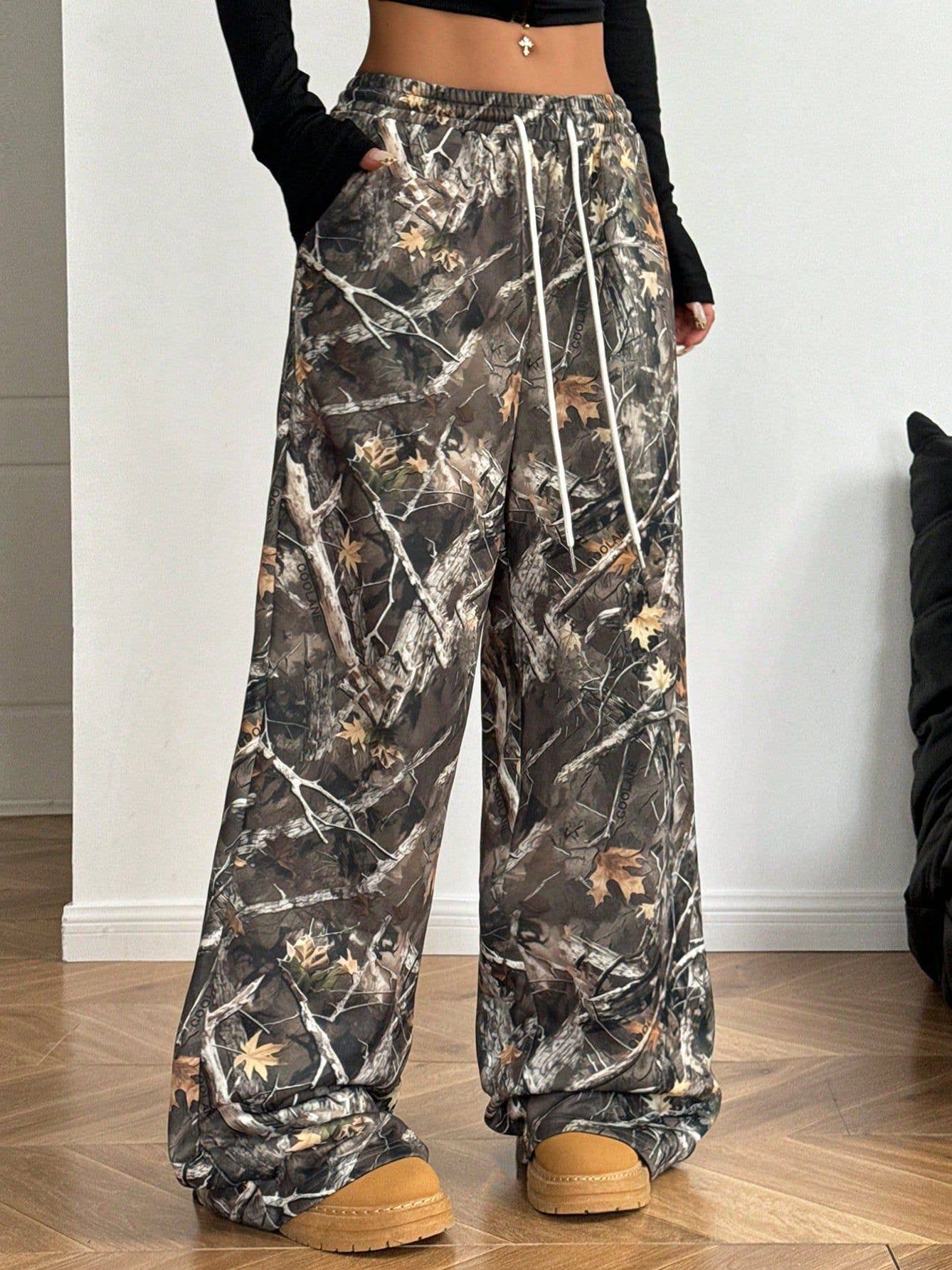 FASHION STRETCH WAIST CAMO PRINT MOPPING PANTS