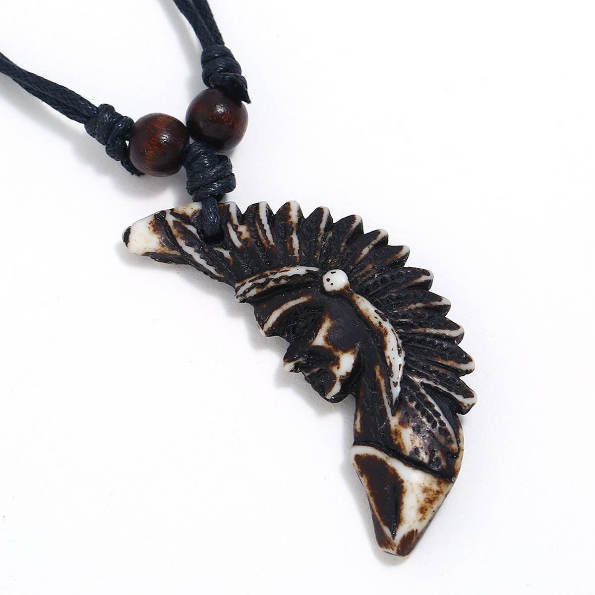 VINTAGE WAX ROPE RESIN WOLF TOOTH NECKLACE