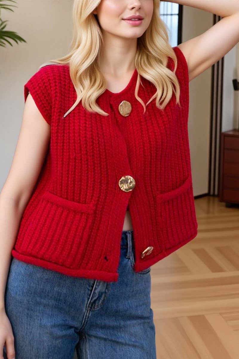 CWOCASL00069_CHUNKY KNIT SLEEVELESS VEST CARDIGAN