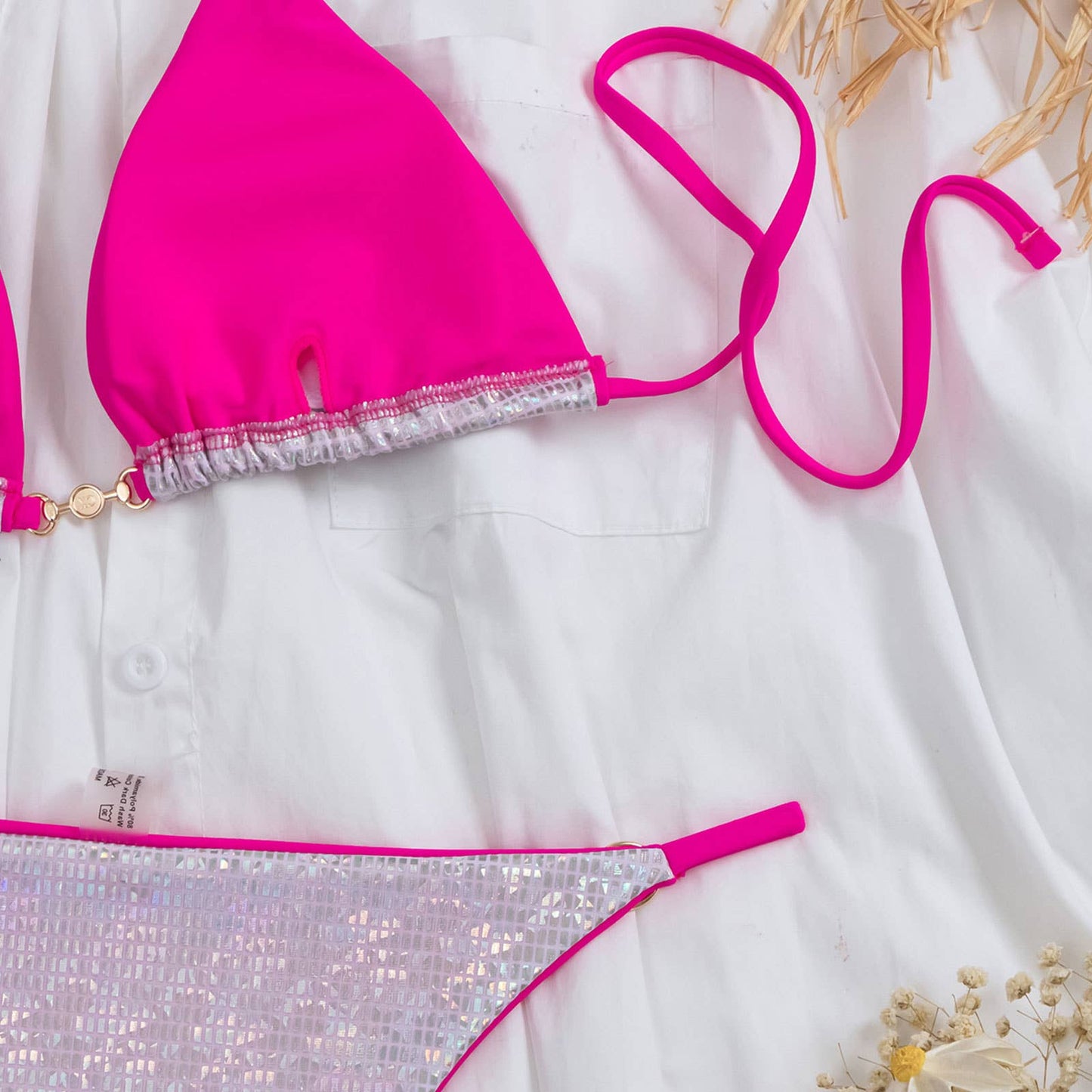 Women¡®s Shiny Bikini Set - Pearl Triangle Swimsuit