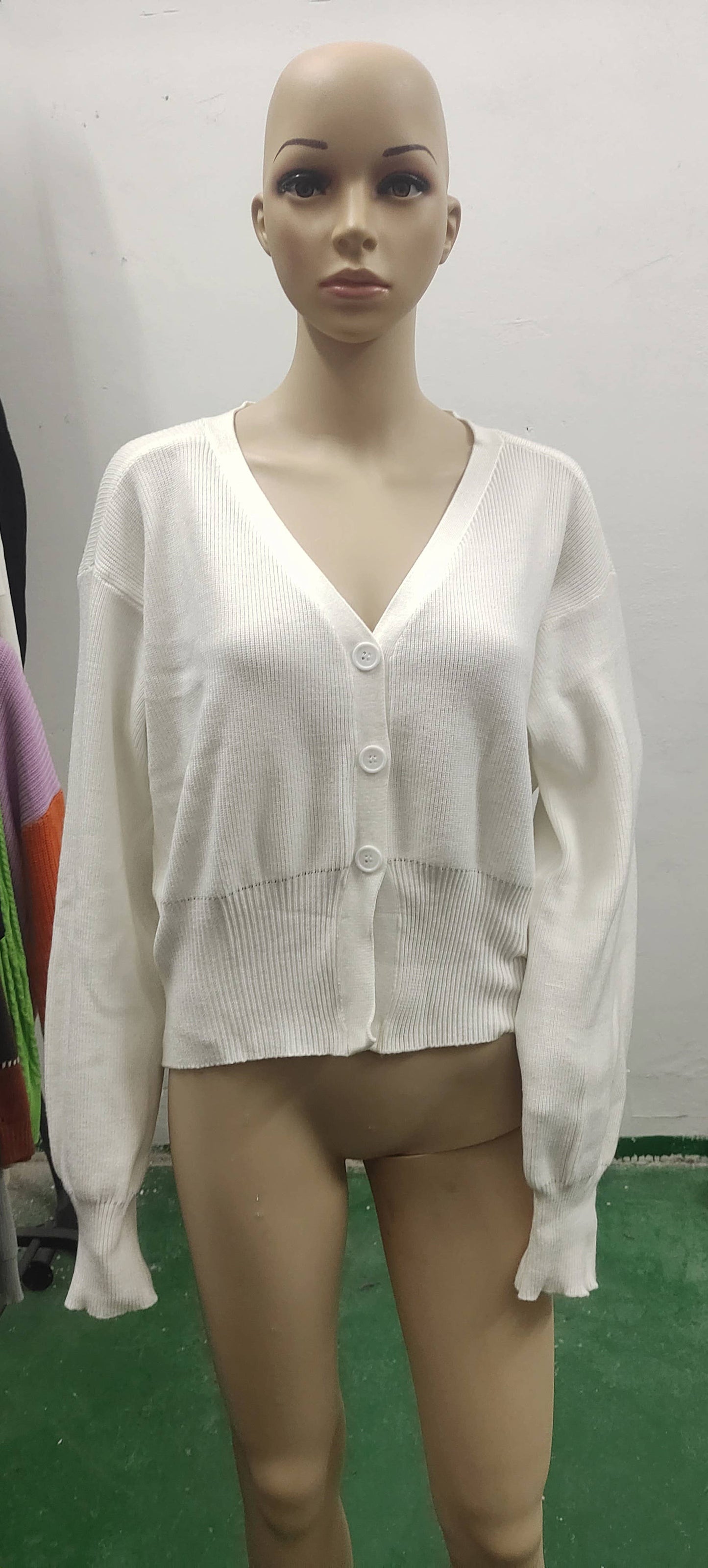 V-NECK SOLID COLOR WAISTLINE SWEATER CARDIGAN