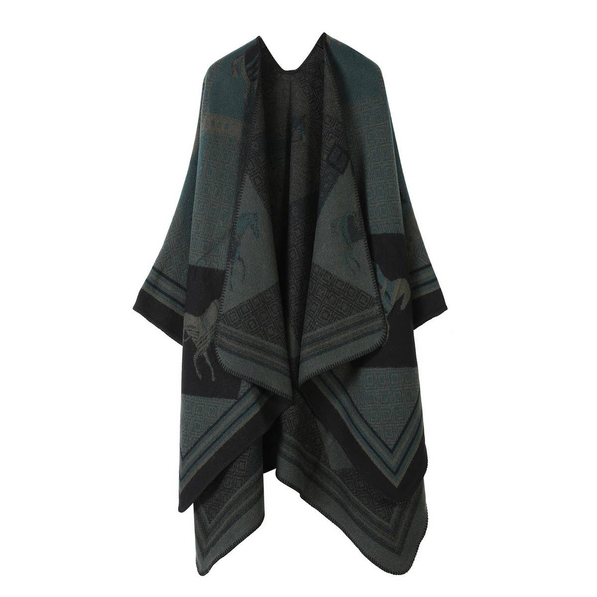 SHAWL RETRO HORSE PATTERN SCARF WARM SLIT CAPE