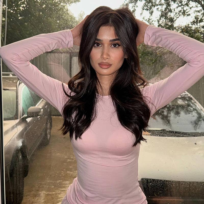 Fitted pullover top straight-leg trousers set