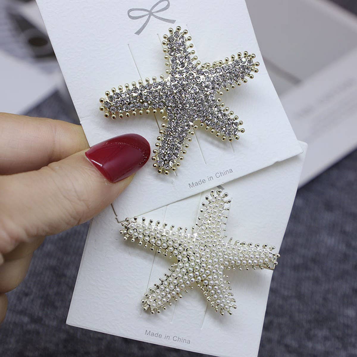 PEARL STARFISH HAIRPIN RHINESTONE SIDE CLIP_CWAHA4703