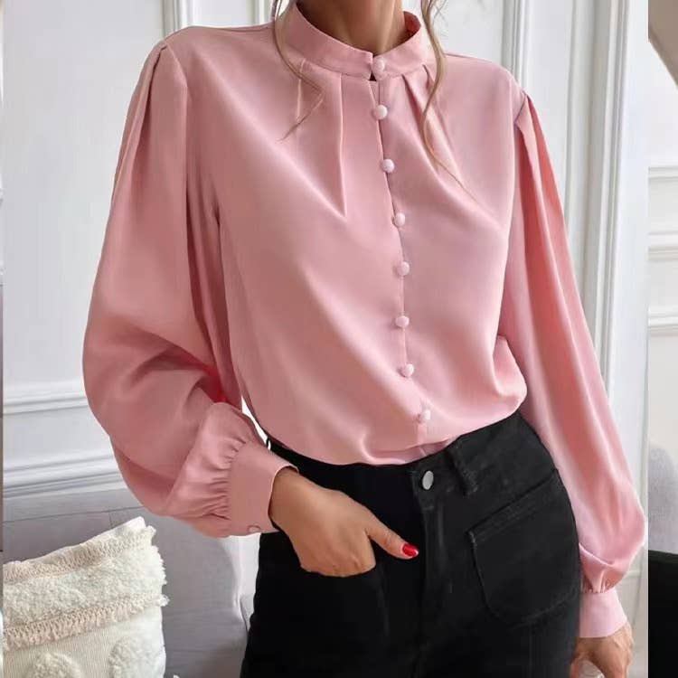 Solid-color long-sleeved single-breasted shirt