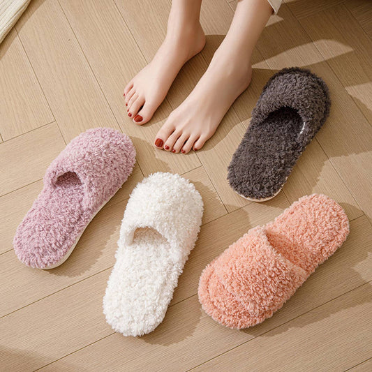 SIMPLE HOME CURLY OPEN PLUSH COTTON SLIPPERS_CWSHS0847