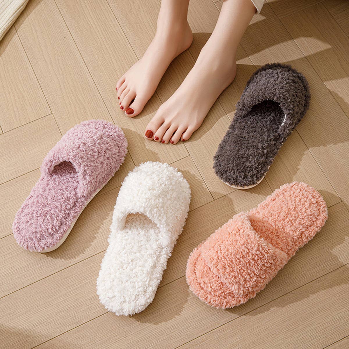 HOME SOLID COLOR CURLY COTTON SLIPPERS