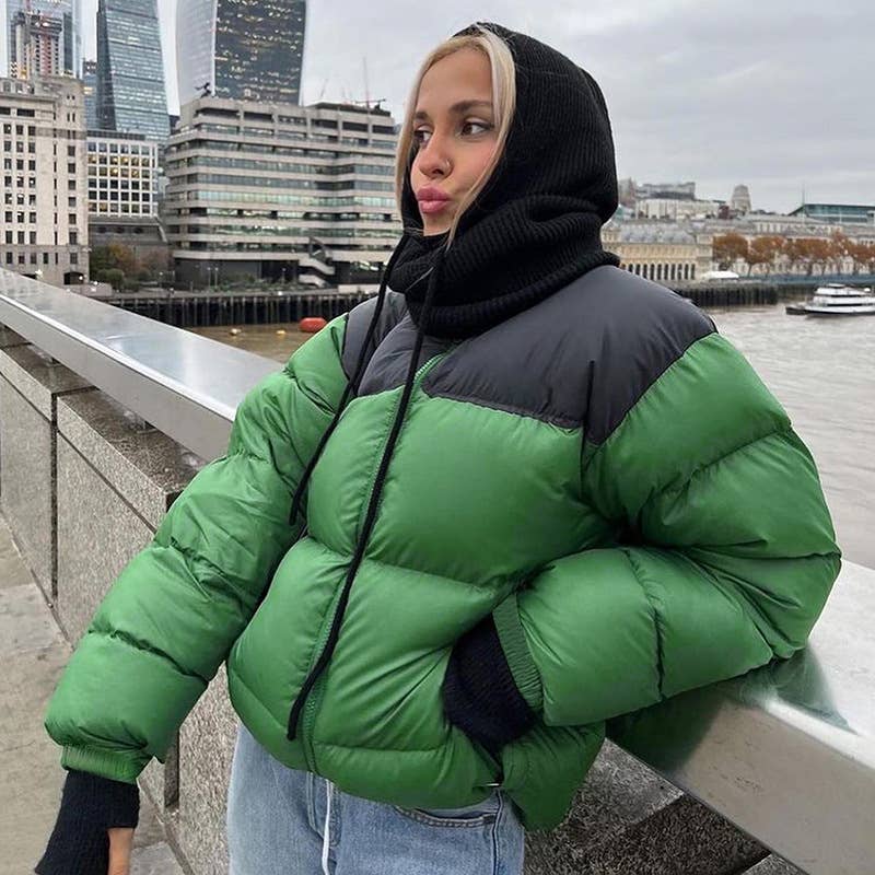 SOLID COLOR ROUND NECK ZIPPER POCKET BREAD JACKET